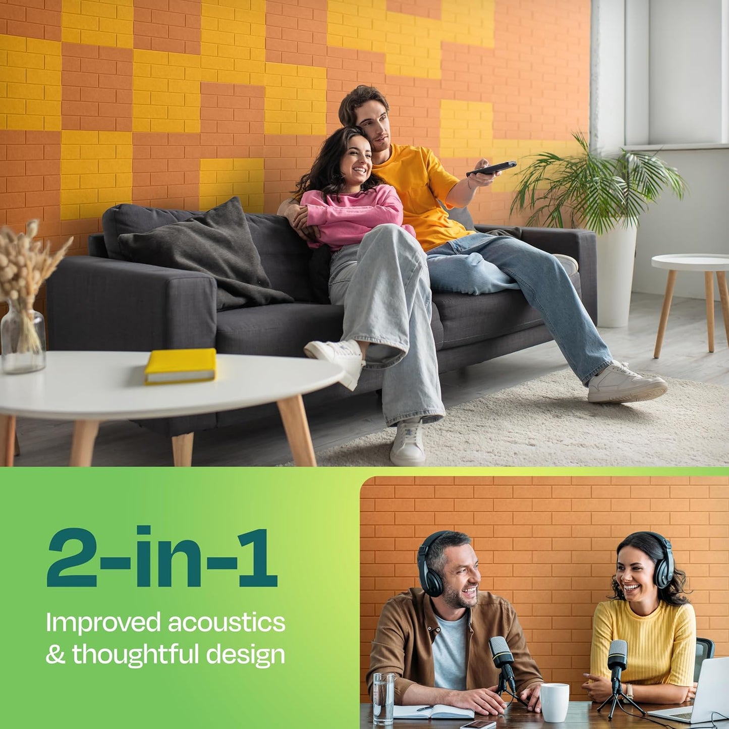 Acoustic Panels 18-Pack Soundproof Wall Panels 12"X12"X0.4" Brick Style Sound Panels Premium Sound Dampening Panels Easy Self Adhesive Installation - [70'S Orange]