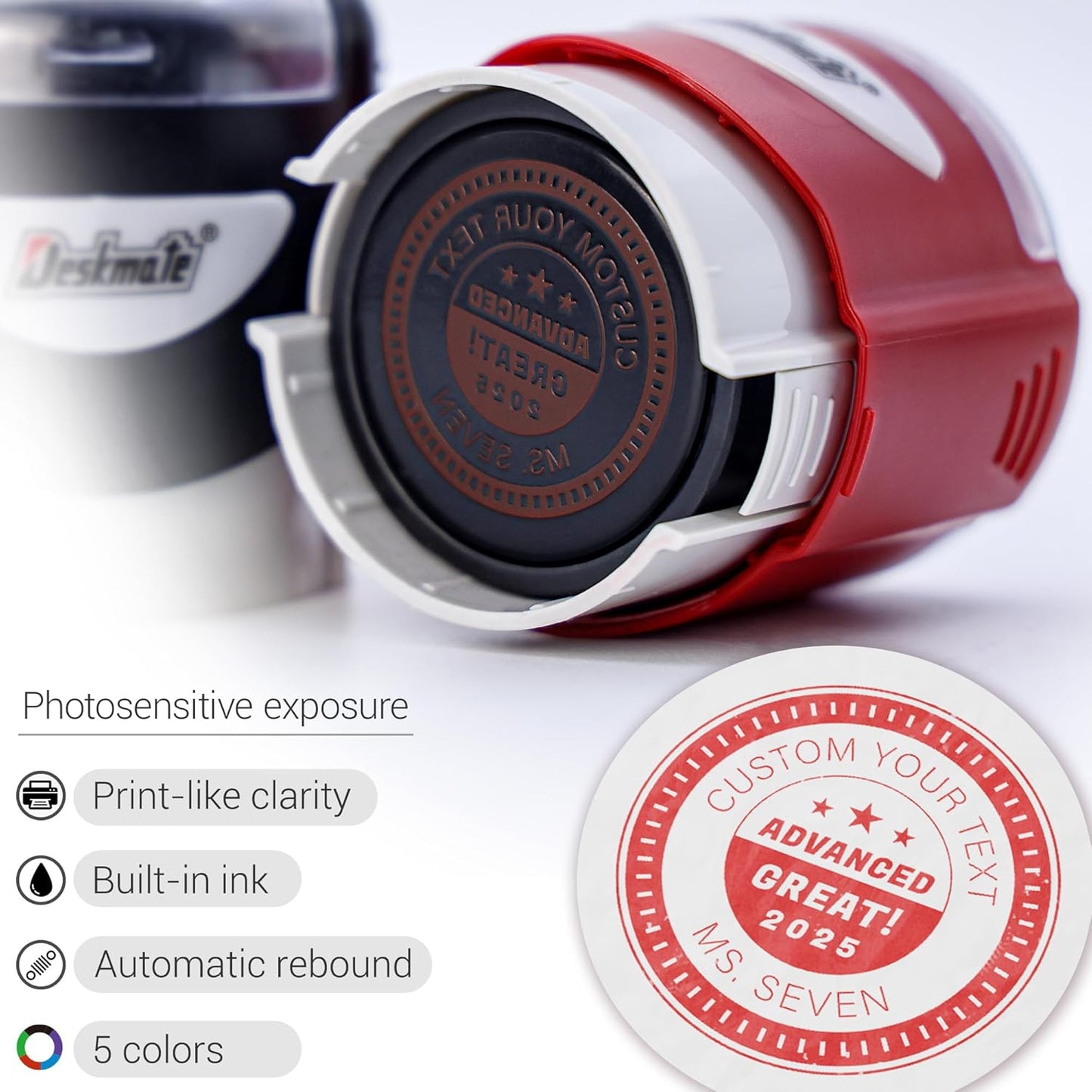 Custom Stamps Self-Inking, Personalized Business Logo Text Stamp, Customized Stamp for Book, Address, Teacher, Office | Ex libris | Round 1.65" - 5 Ink Color