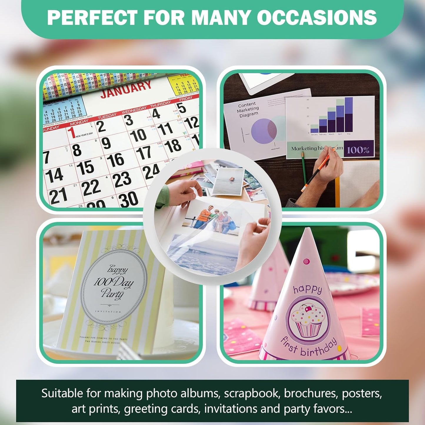 Glossy Photo Paper 3.5x5, 4x6, 5x7, Photo Printer Paper for Inkjet, 75 Variety Pack, Assorted Sizes, 52lb/200gsm