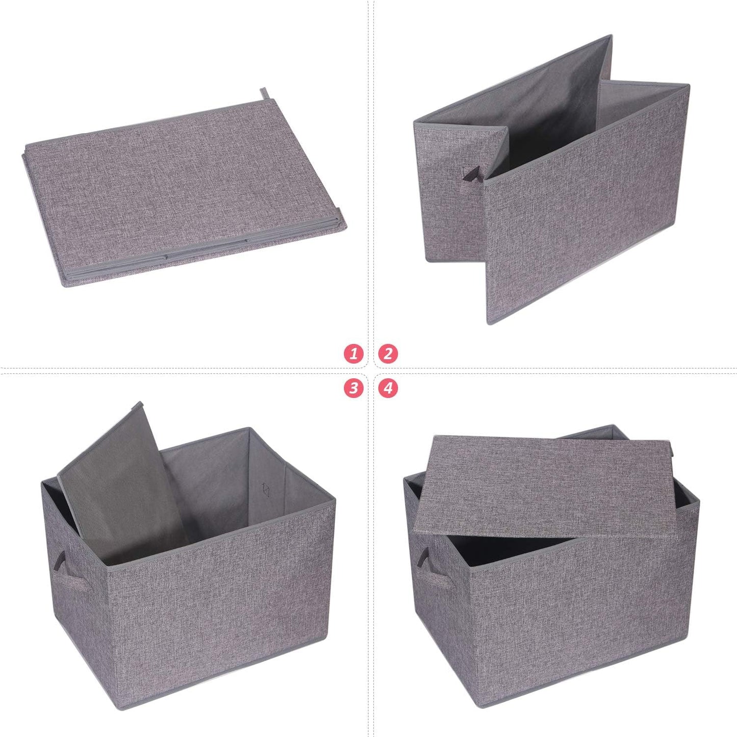5 Pack Large Foldable Storage Box with Lids Fabric Storage Cube Organizer Cloth Containers Bins Baskets for Closet Clothes Clothing Bed Room