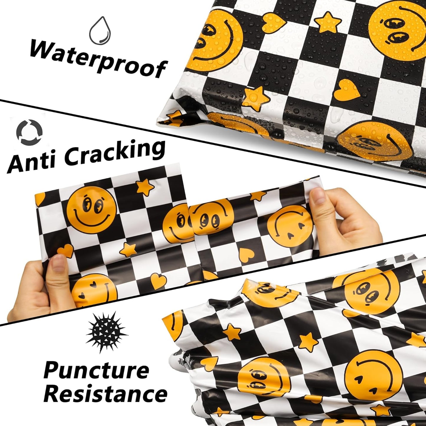 Poly Mailers 6x9 Inch 100 Pcs - Smiles Checkerboard Printed Shipping Bags, 2.4mil Thickness, Waterproof and Tear Resistant Mailing Envelopes, Self-Sealing Packaging Bags for Small Business