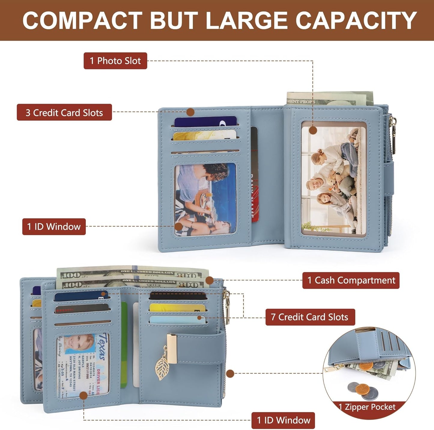 Small Wallet Women RFID Blocking Leather Bifold Wallet Credit Card Holder for Women Ladies Compact Wallet Mini Purse With Zipper Pocket