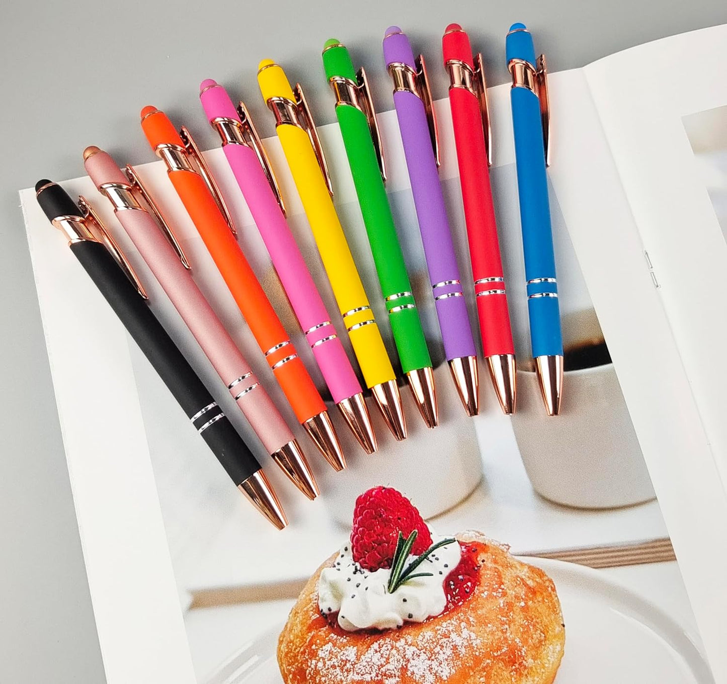 Aozora 9 Pack Ballpoint Pens Smooth Writing 2-in-1 Stylus Retractable Ballpoint Pen with Stylus tip, Office Decor Metal Stylus Pen for Touch Screens, 1.0 mm Black Ink (Assorted)