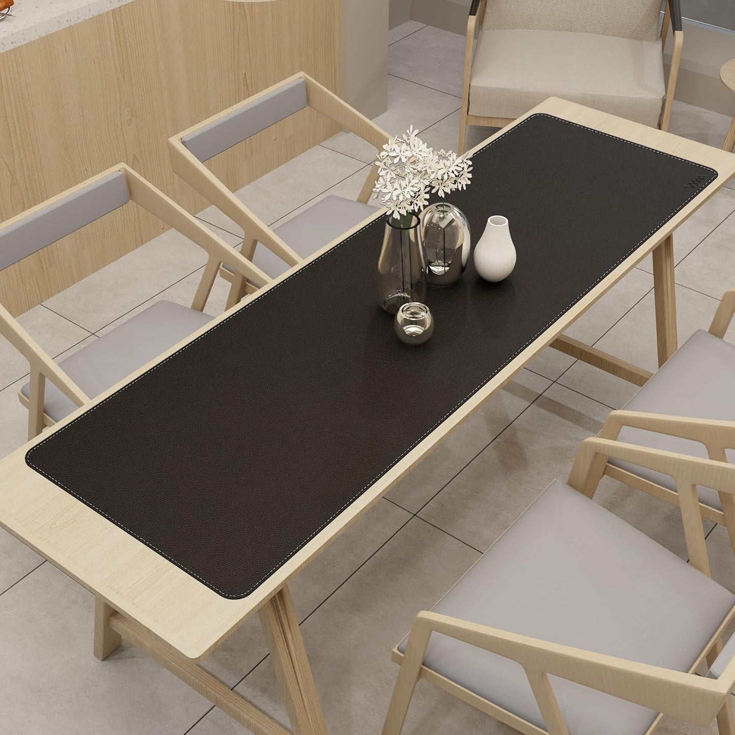 Vyaaa 66.9"x19.6" PU Leather & Cork Large Desk Mat (Black) - XXL Extended Mouse pad, Reversible Desk Protector, Non-Slip Computer Desk pad for Office, Gaming, Home