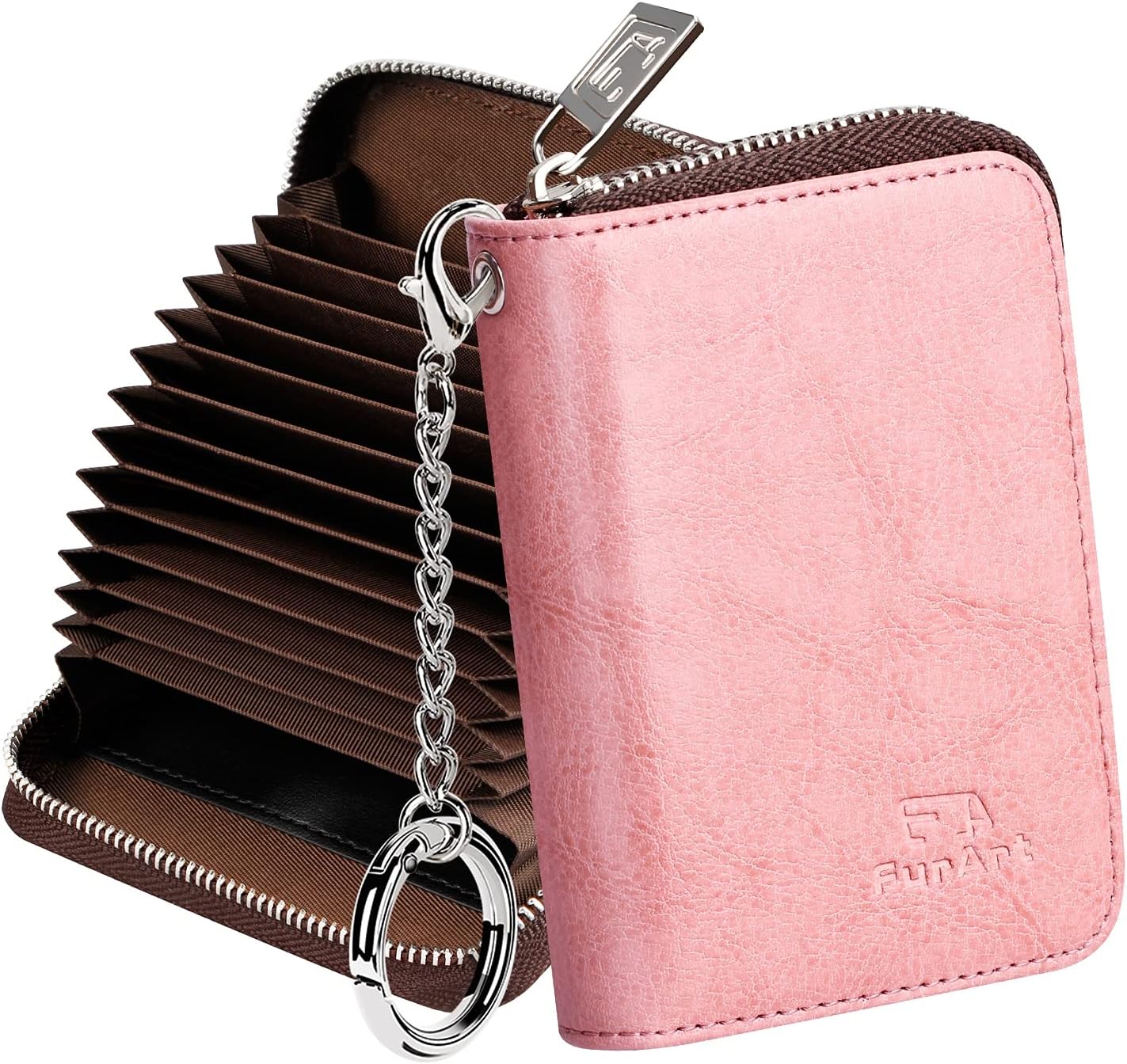 FurArt Zipper Wallet Women, RFID Blocking Credit Card Wallet, Business Card Holder, Compact Size KeyChain Wallet