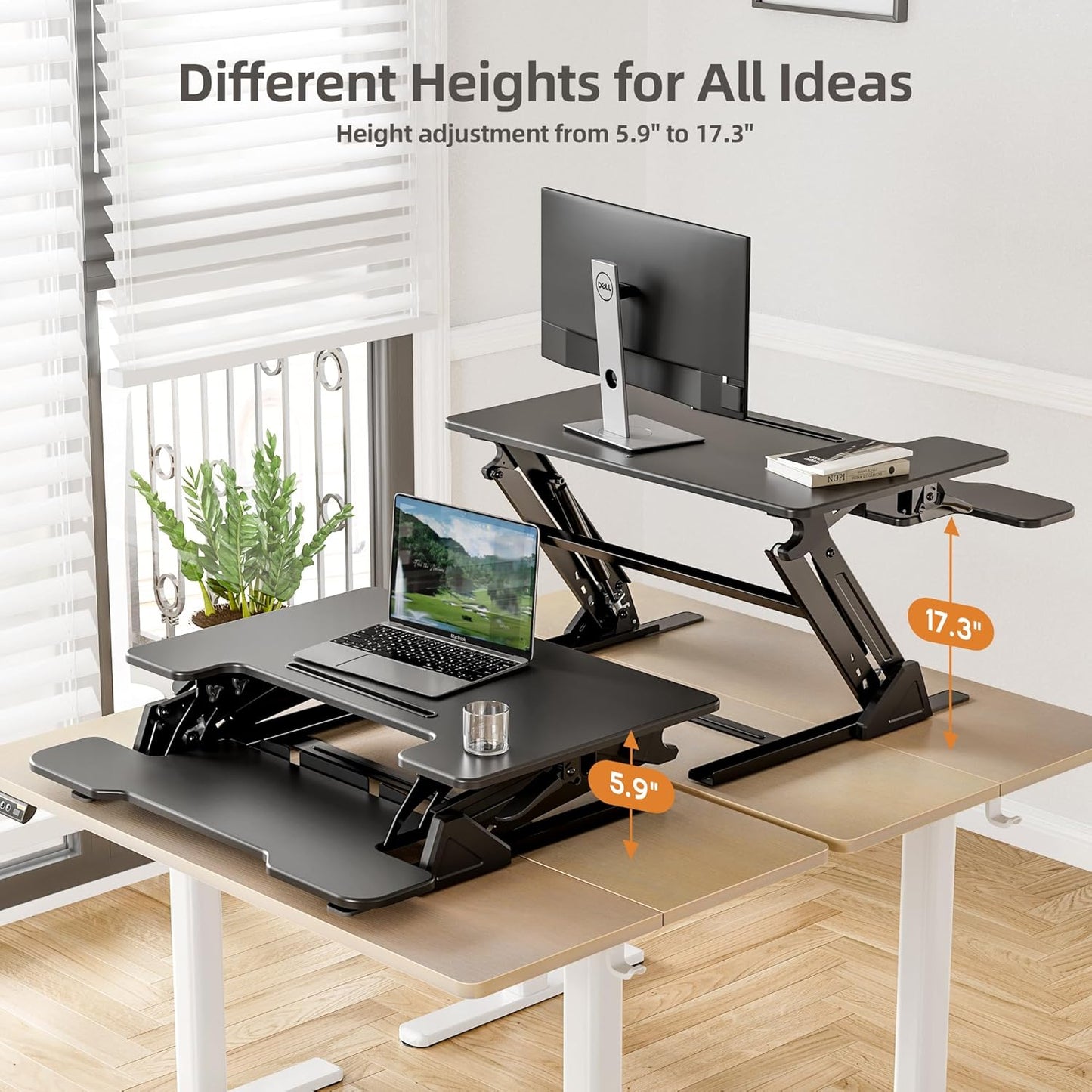 Claiks Standing Desk Converter 36 inch, Height Adjustable Sit Stand Up Desk Riser, Quick Sit to Stand Tabletop Dual Monitor Riser Workstation for Home Office with Keyboard Tray, Black