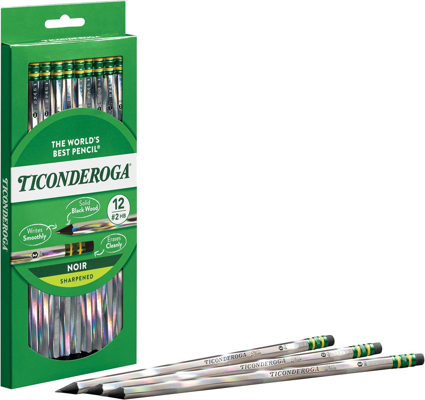 Ticonderoga Noir Wood-Cased Pencils, Pre-Sharpened, #2 HB, Holographic (Pack of 6, 72 Count Total)
