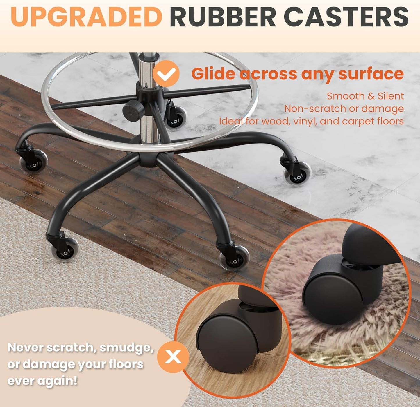 HYLONE Drafting Chair Adjustable, Tall Office Chair Lumbar Support Ergonomic Standing Desk Chair Heavy Duty Tall Drafting Stool for Artists with Footrest Home Office Drafting Stool