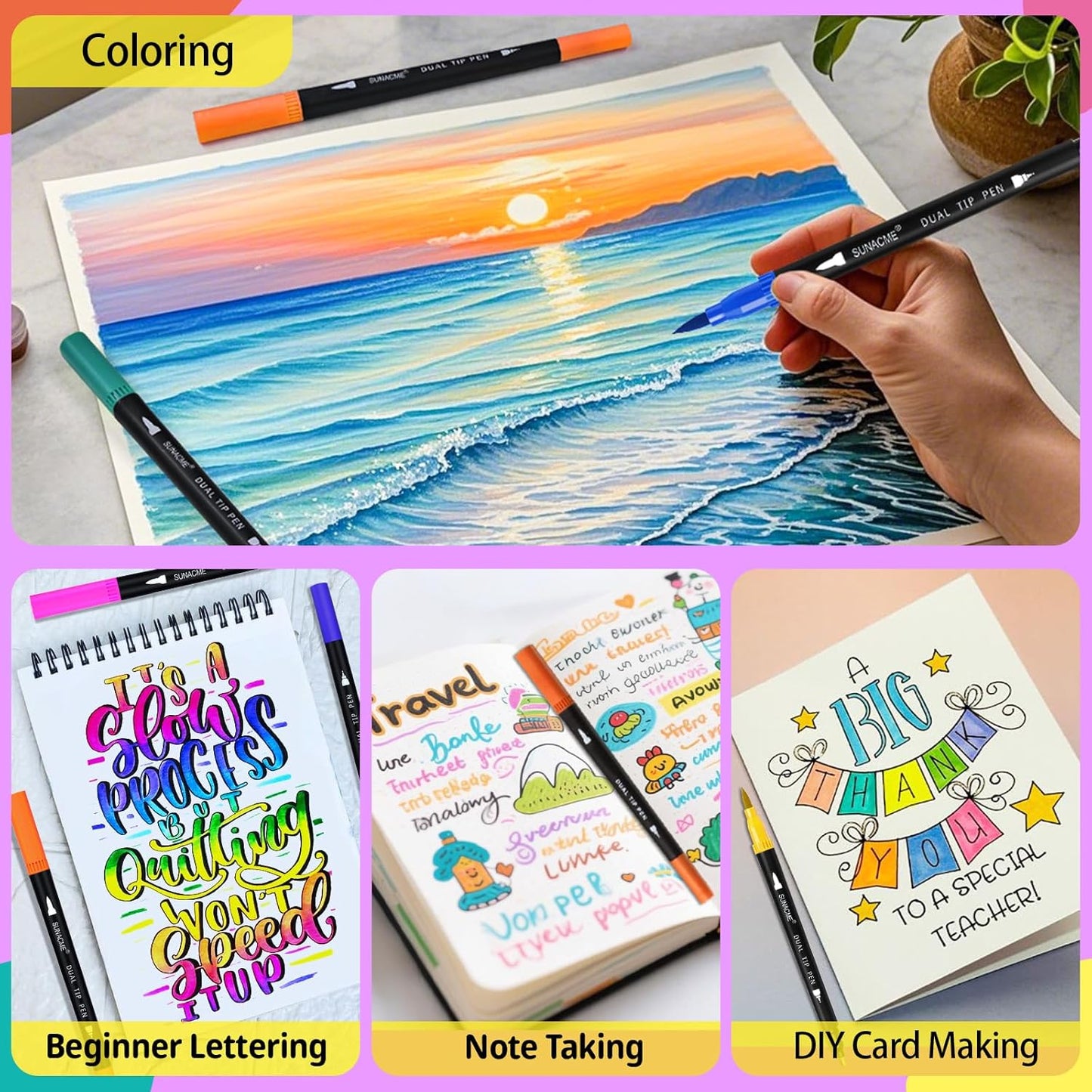 36 Dual Brush Marker Pens, 36 Colors Art Marker Set with Brush Tip and Fineliner Tip for Kids Adults Coloring Books, Aesthetic School Art Supplies No Bleeding