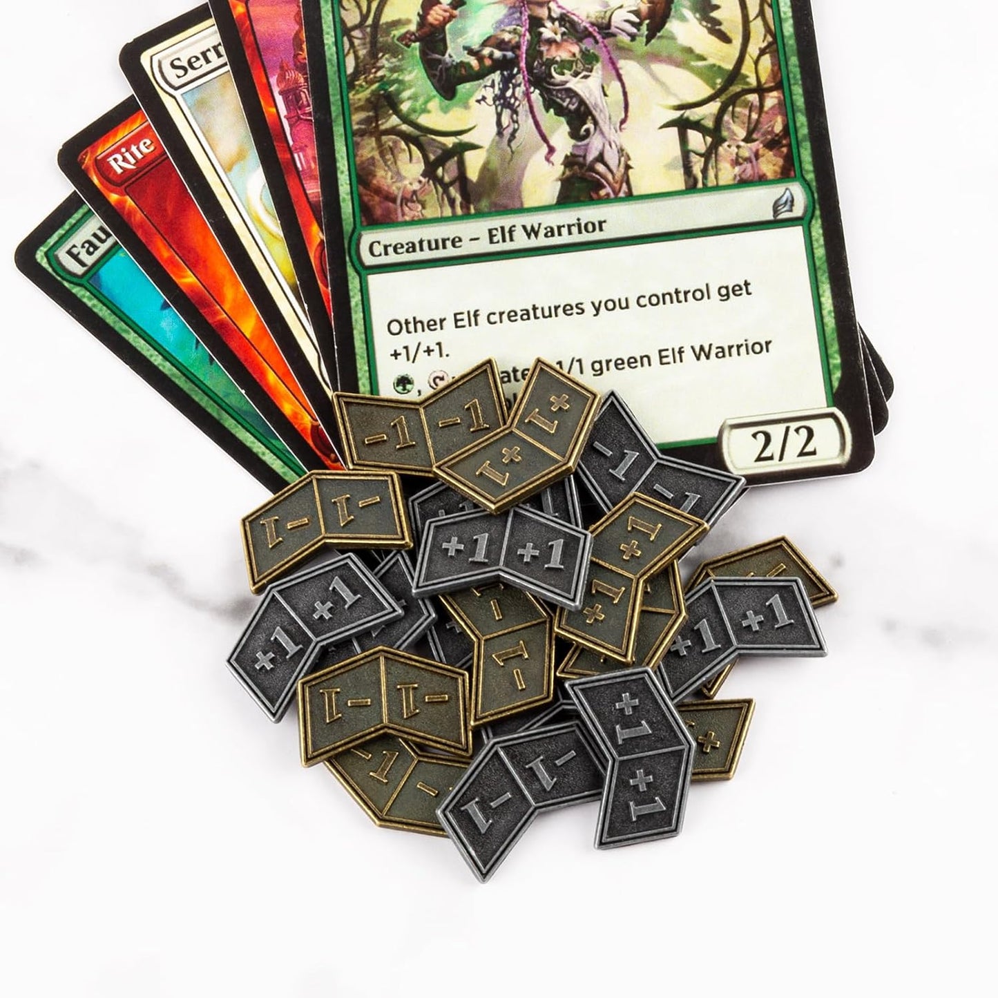 40 PCS Antique Metal Buff Counter Tokens with Velvet Bag Magic The Gathering Token Creature Stats or Loyalty Counters for MTG CCG Card Gaming Accessories, Black&Bronze