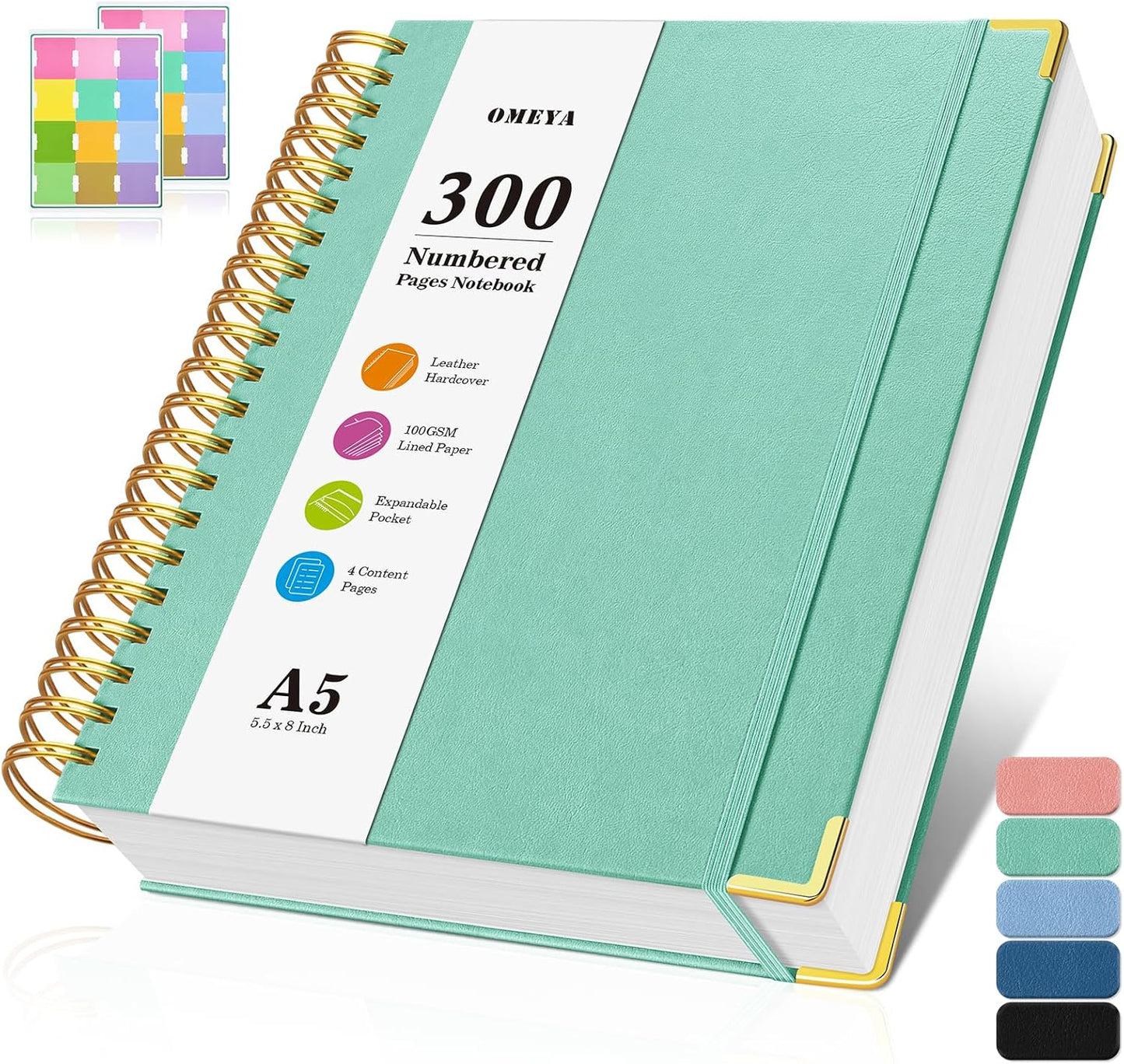 Spiral Notebook, 300 Numbered Pages Notebooks College Ruled with Contens, 100GSM Thick Journal for Women Men, Hardcover Leather Lined Journal for Writing, Large A5 Journaling Notebooks for Work School