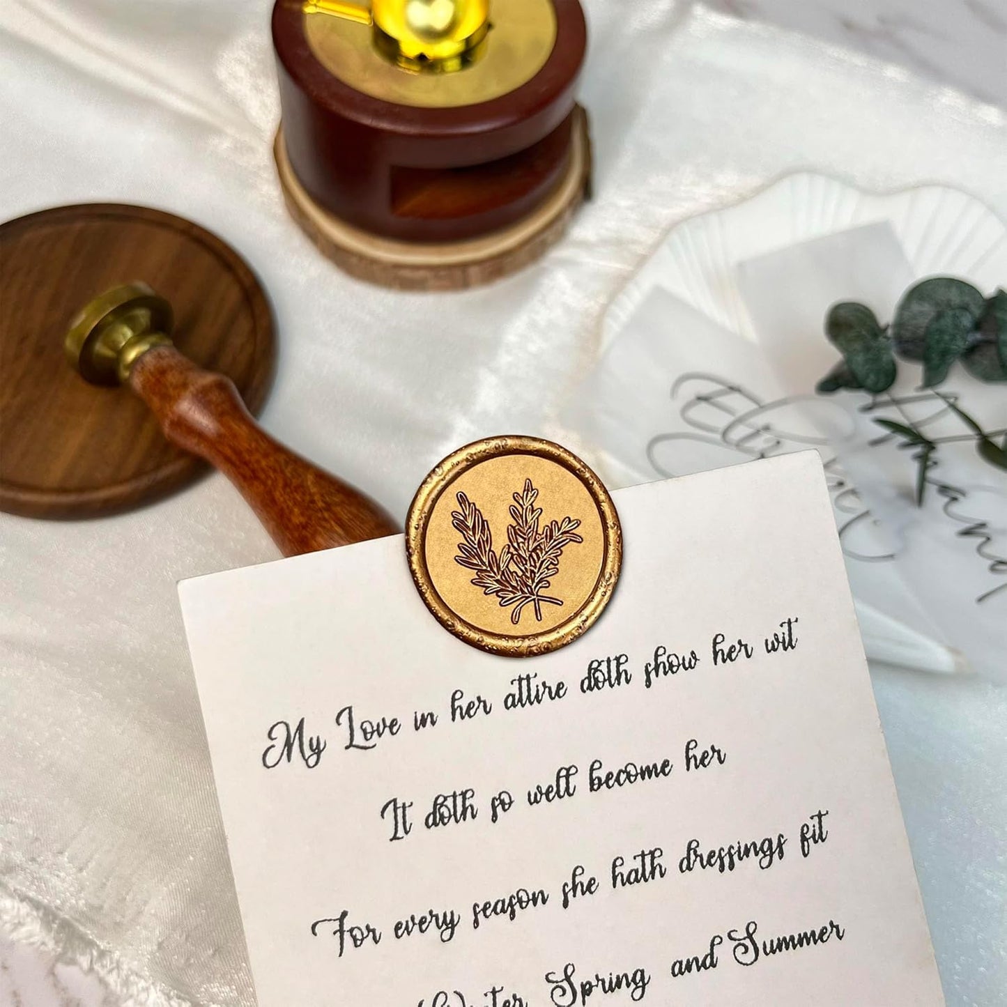 Antique Gold Rosemary Style Wax Seal Stickers, 50 Pcs, Handmade Envelope Seals for Wedding Invitations, Gift Wrap, Christmas - Waterproof, Self Adhesive