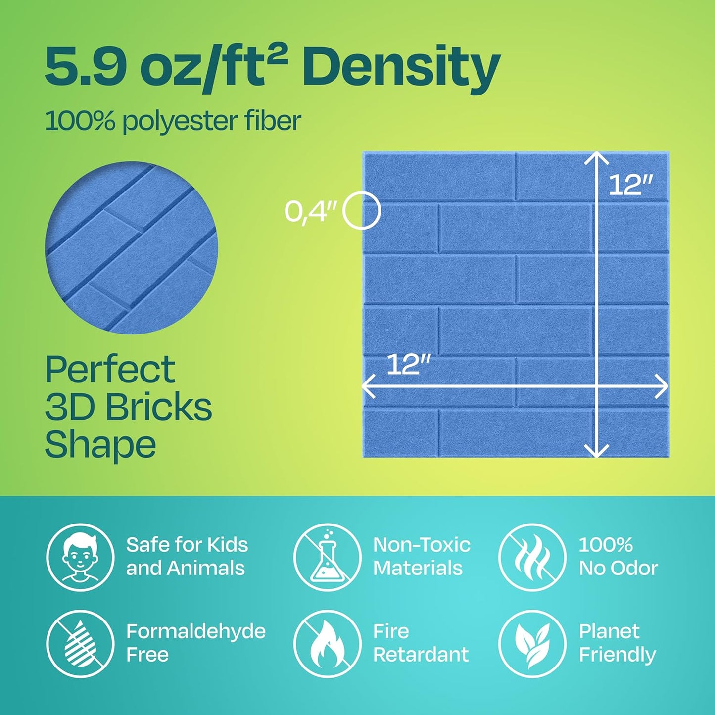 Acoustic Panels 18-Pack Soundproof Wall Panels 12"X12"X0.4" Brick Style Sound Panels Premium Sound Dampening Panels Easy Self Adhesive Installation - [Grand Blue]