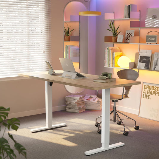 HUANUO 63 x 28 inch Electric Standing Desk Adjustable Height, 4 Memory Height Settings, Sit Stand Up Desk for Home Office & Computer Workstation, Light Walnut