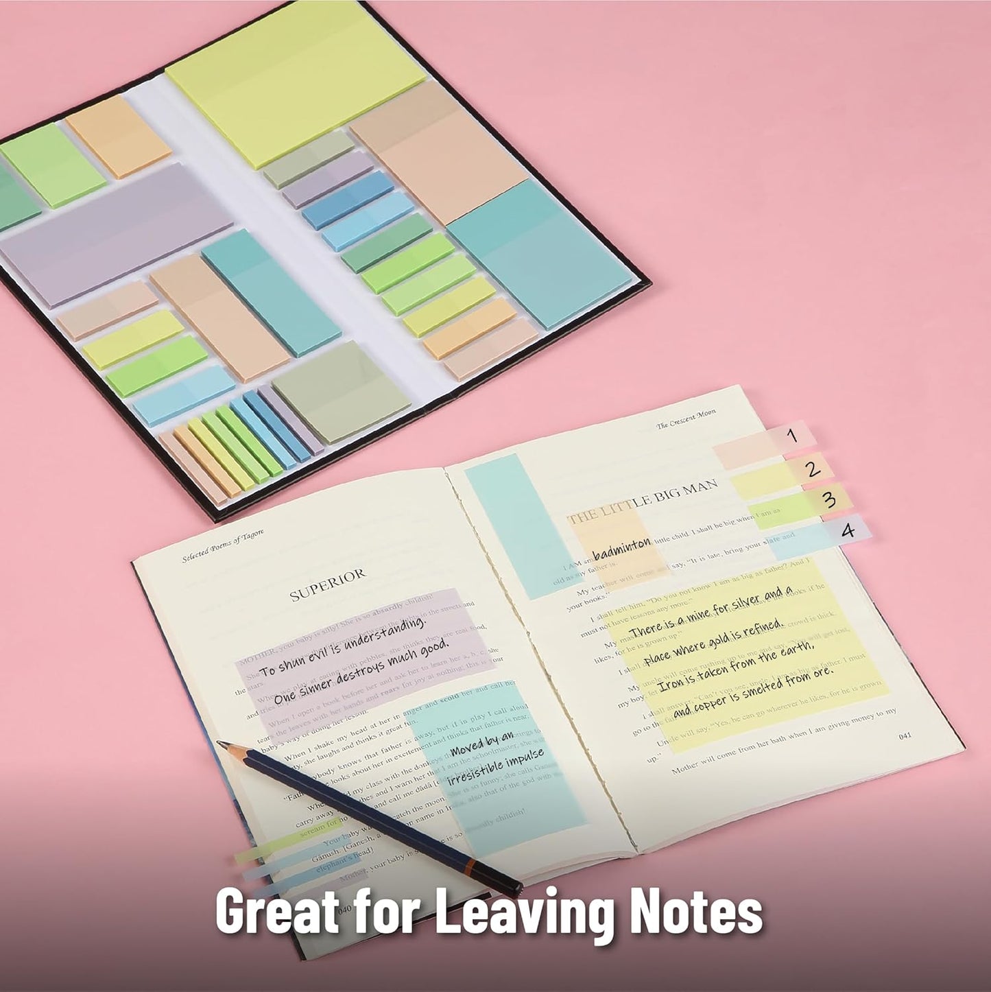 Mr. Pen- Transparent Sticky Note Set, 1650 Sheets, Pastel Colors, Tabs, Dividers, Translucent Planner Notes