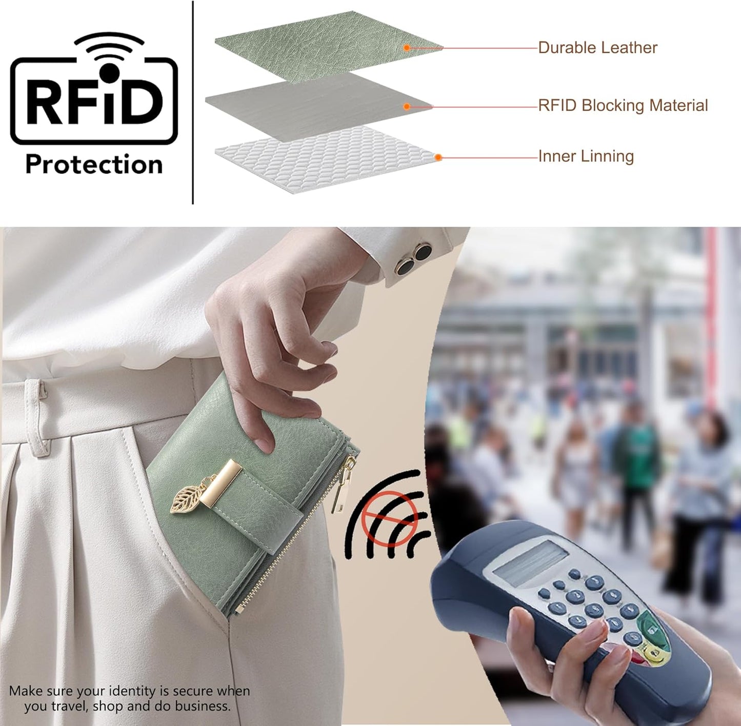 Small Wallet Women RFID Blocking Leather Bifold Wallet Credit Card Holder for Women Ladies Compact Wallet Mini Purse With Zipper Pocket