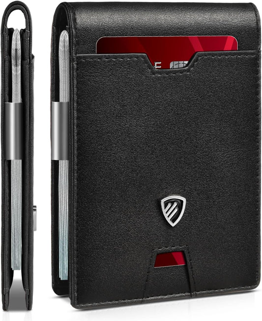 RUNBOX Mens Slim Wallet with Money Clip RFID Blocking Bifold Credit Card Holder for Men with Gift Box