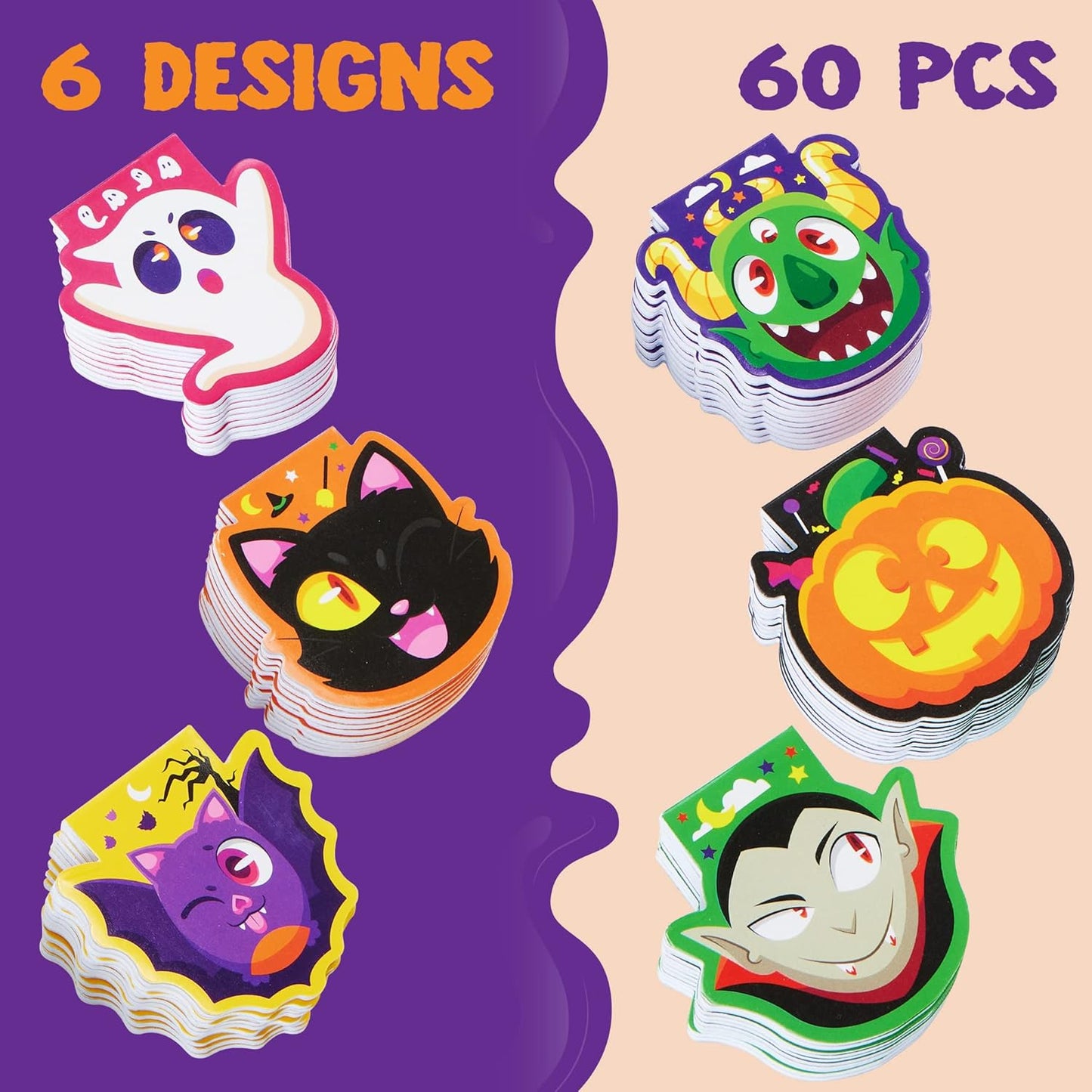 JOYIN 60 Pcs Halloween Mini Notepad Set in 6 Designs, Halloween Spooky Characters Note Pads Mini Notebooks for Kids Boys Girls Party Supplies, Classroom Favors, Trick or Treats Goodie Bags Fillers