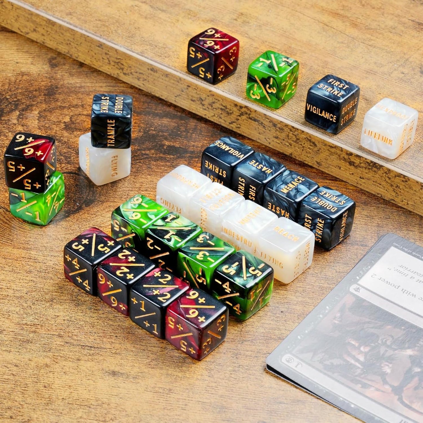 48 Pieces MTG Counter Token Dice Counters Keyword Counters Life Counter Tokens Dice Buff Tokens Compatible with Magic Card Game Accessories CCG Creature Stats (Green&red)