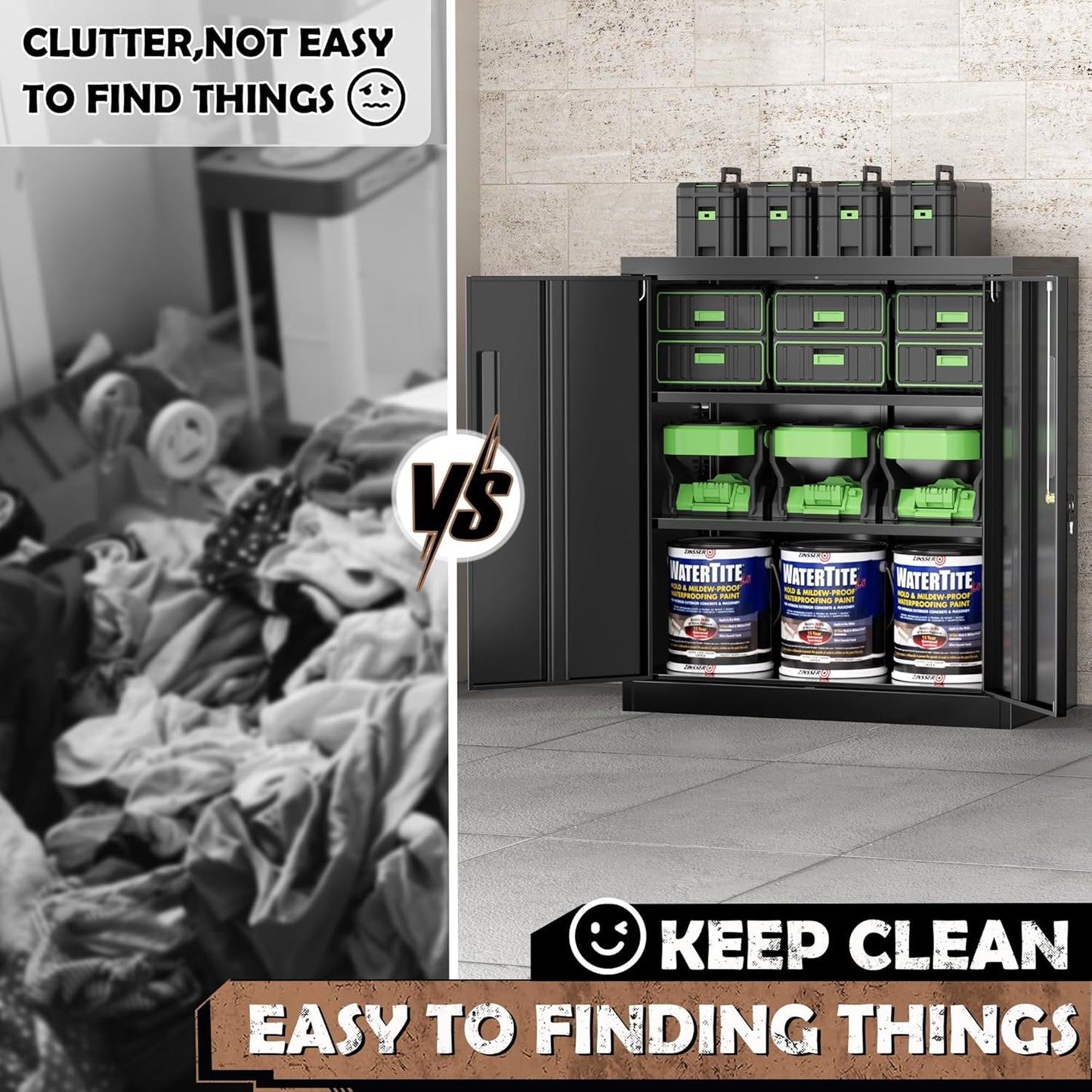 INTERGREAT 36" Metal Cabinets with Lock,Lockable Metal Cabinet Storage with Doors and Shelves for Garage,Black Locking Garage Storage Cabinets