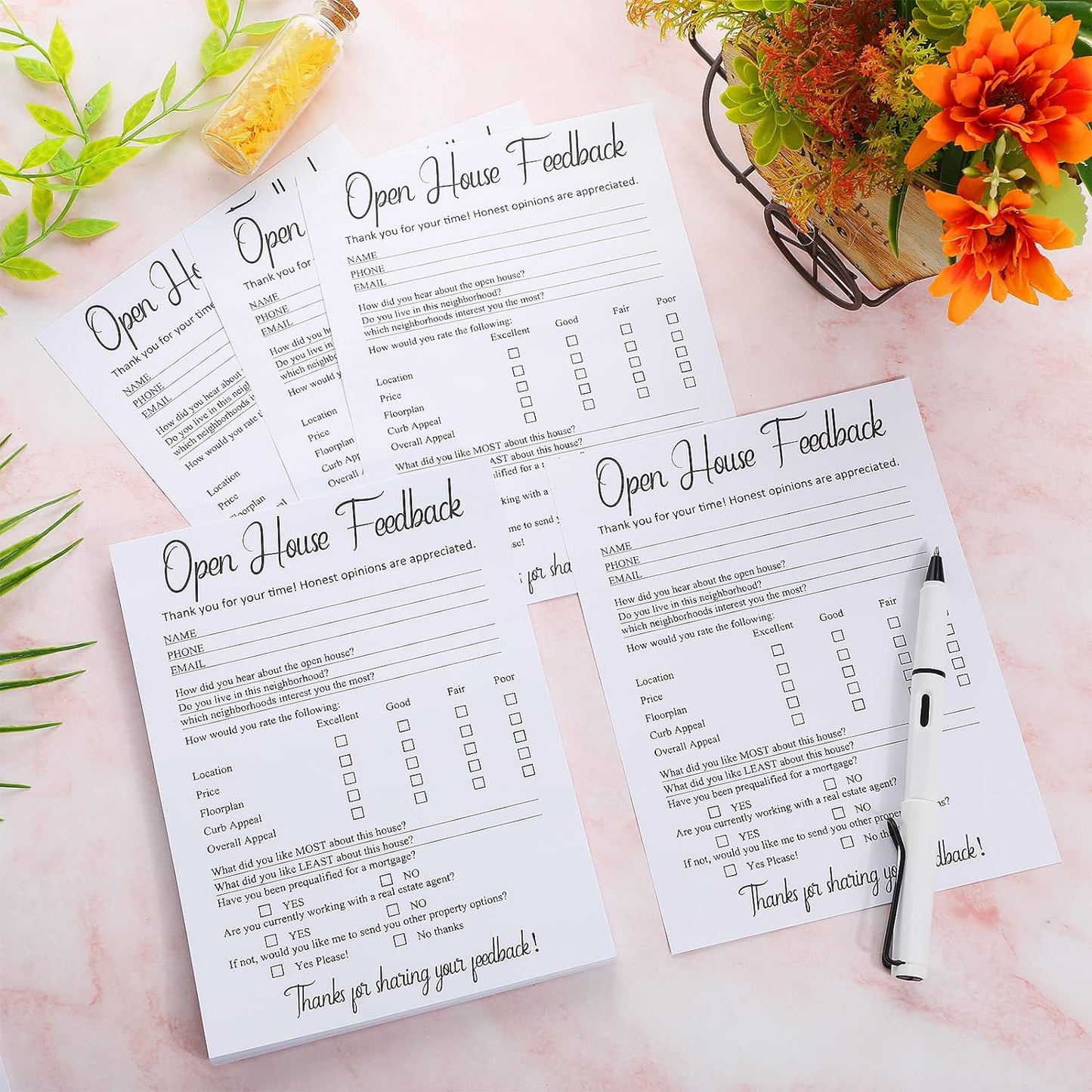 Marspark 150 Piece Real Estate Signs - Open House Supplies, Feedback Notepad, Questionnaire, Form for Agents & Brokers