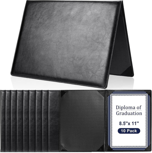 Tenare 10 Pcs Leather Certificate Holder 8.5 x 11 Inch PU Black Red Blue Purple Phd Bachelor Master Diploma Cover Professional Award Folder for Official Graduation Competition Contest Charity (Black)