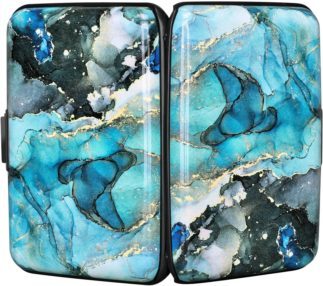 ELFISH RFID Blocking Credit Card Protector Aluminum ID Case Hard Shell Business Card Holders Metal Wallet for Men or Women (Graygreen Marble)