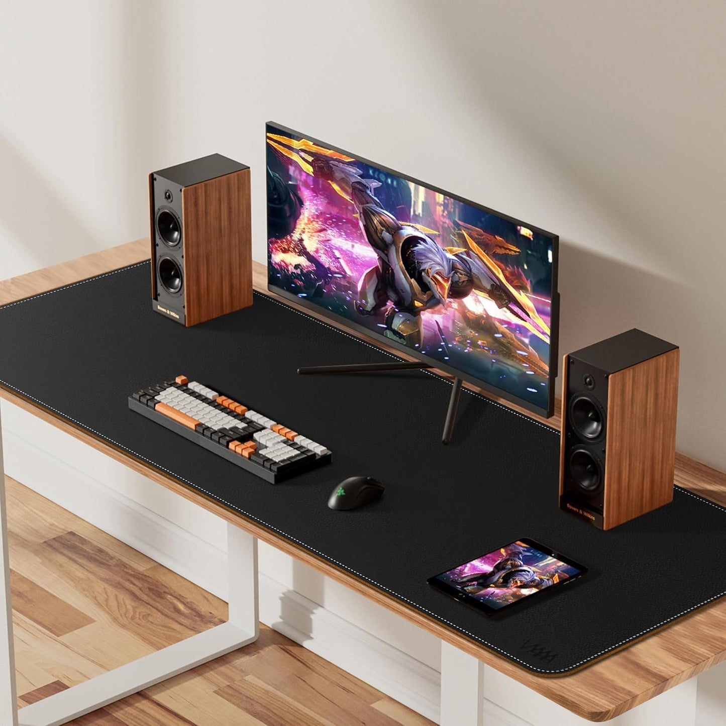 Vyaaa Cork & Leather Desk Mat, 47.2" x 15.7" Dual Sided Leather Desk Pad, Large Mouse Pad ，Waterproof Extra Large Desk Mat, Desk Mats on top of Desks for Home or Office (Black)