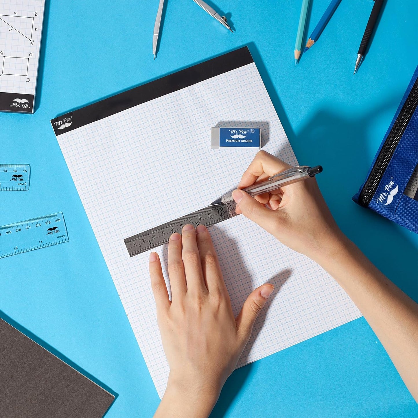 Mr. Pen- Graph Paper pads 8.5 x 11 Inches, 2 Pack, 55 Sheets/Pack, 5x5 (5 Squares Per Inch), Blueprint Grid Paper Pads 8.5 x 11, Math Notebook