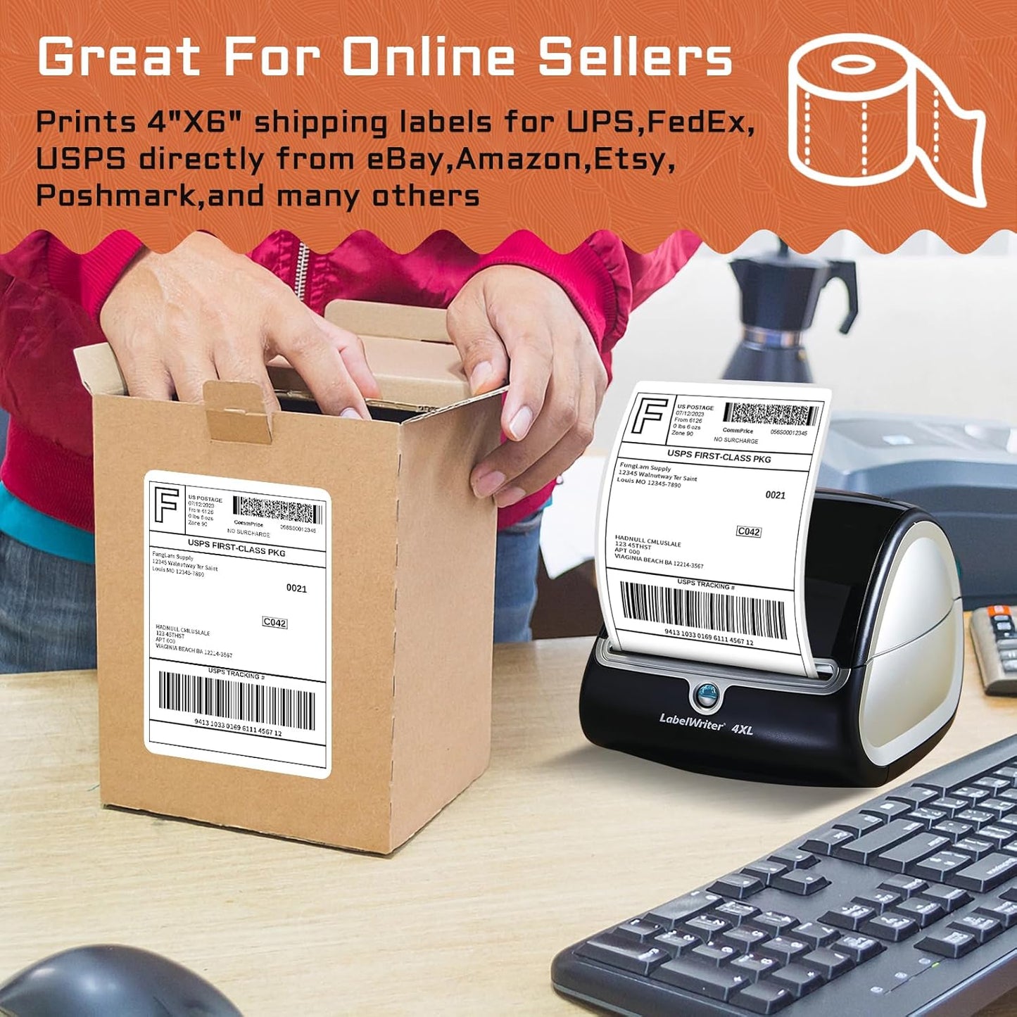 8 Rolls 4XL Labels 4"x6" Direct Thermal Shipping Label Compatible with LabelWriter 4XL 1744907 Thermal Postage Labels, 220 Labels/Roll