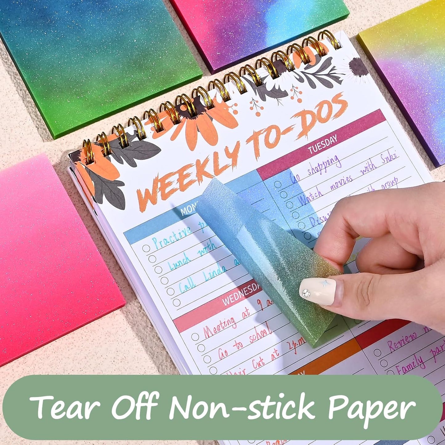 BAYTORY 500 Sheets Transparent Sticky Notes, 3 x 3 Glitter Clear Memo Pads, Translucent Self-Stick Index Tabs, See Through Self-Adhesive Note for Bible Accessories (Multicolor Gradient)
