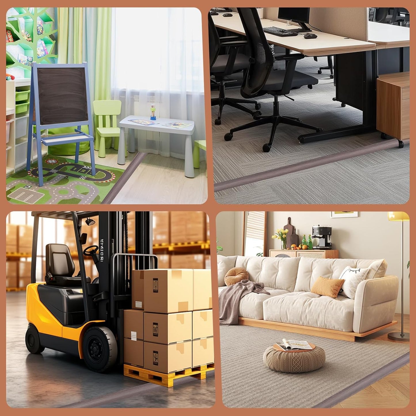 Floor Cord Cover for Wires on Floor Self Adhesive Cord Hider Floor Cable Management Wire Covers for Cords Protector Prevent Cable Trips Cord Cavity W 0.59" x H 0.31", Grayish Brown Wood, 3.3Ft