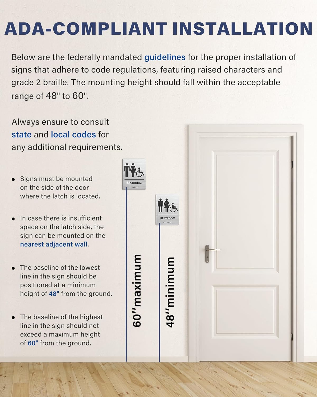 ADA-Mark Modern Restroom Sign for Business -2PK ADA Compliant Braille Bathroom Sign with Easy Installation - 6" W x 8" H