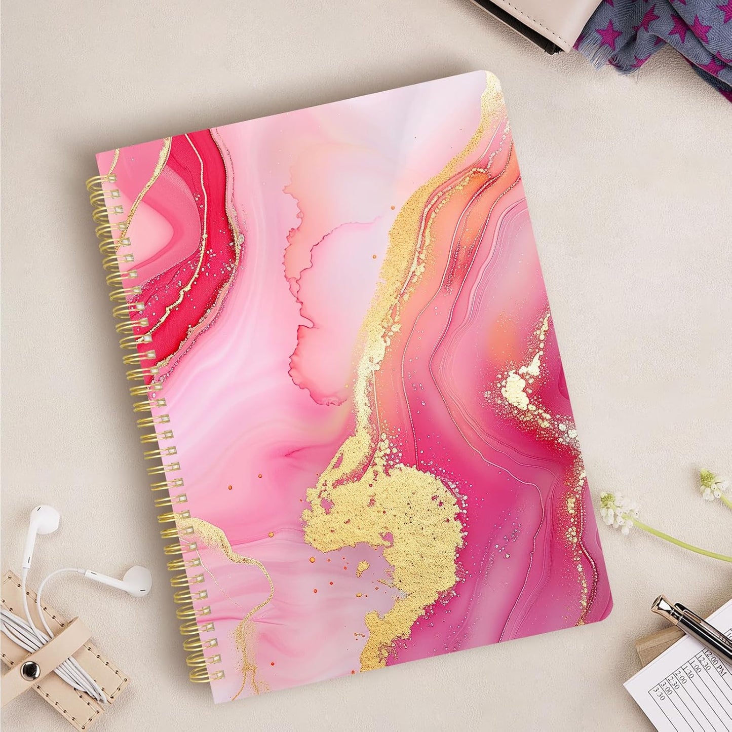 Cute Spiral Notebook journal A4 Aesthetic Pretty Design for Women Girls Kawaii with Pocket, 8.5 x 11 inch, Graph, Marble