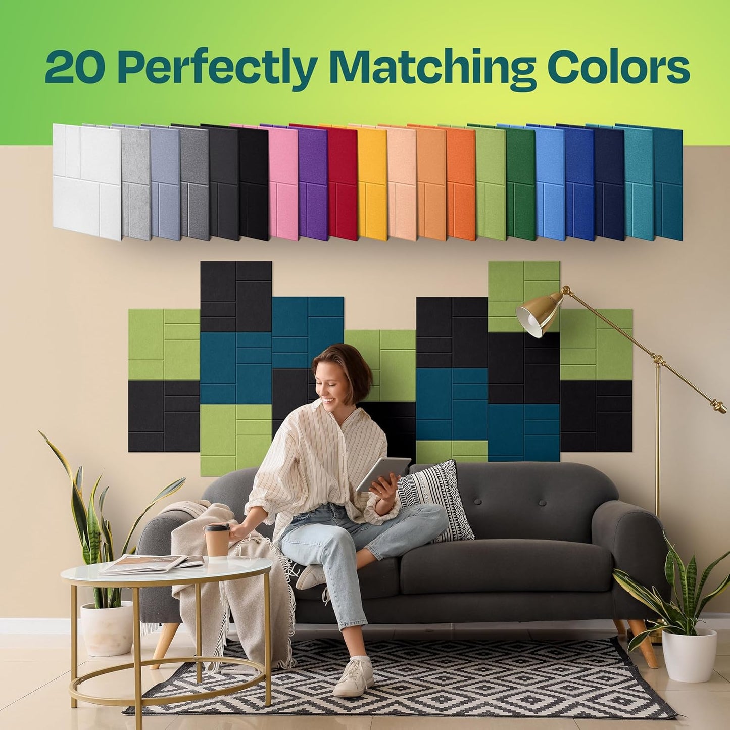 Acoustic Panels 12-Pack Soundproof Wall Panels 12"x12"x0.4" Decorative Sound Dampening for your Home, Office, Studio, Bedroom & More with Unique GridFrame Carving [Deep Black]