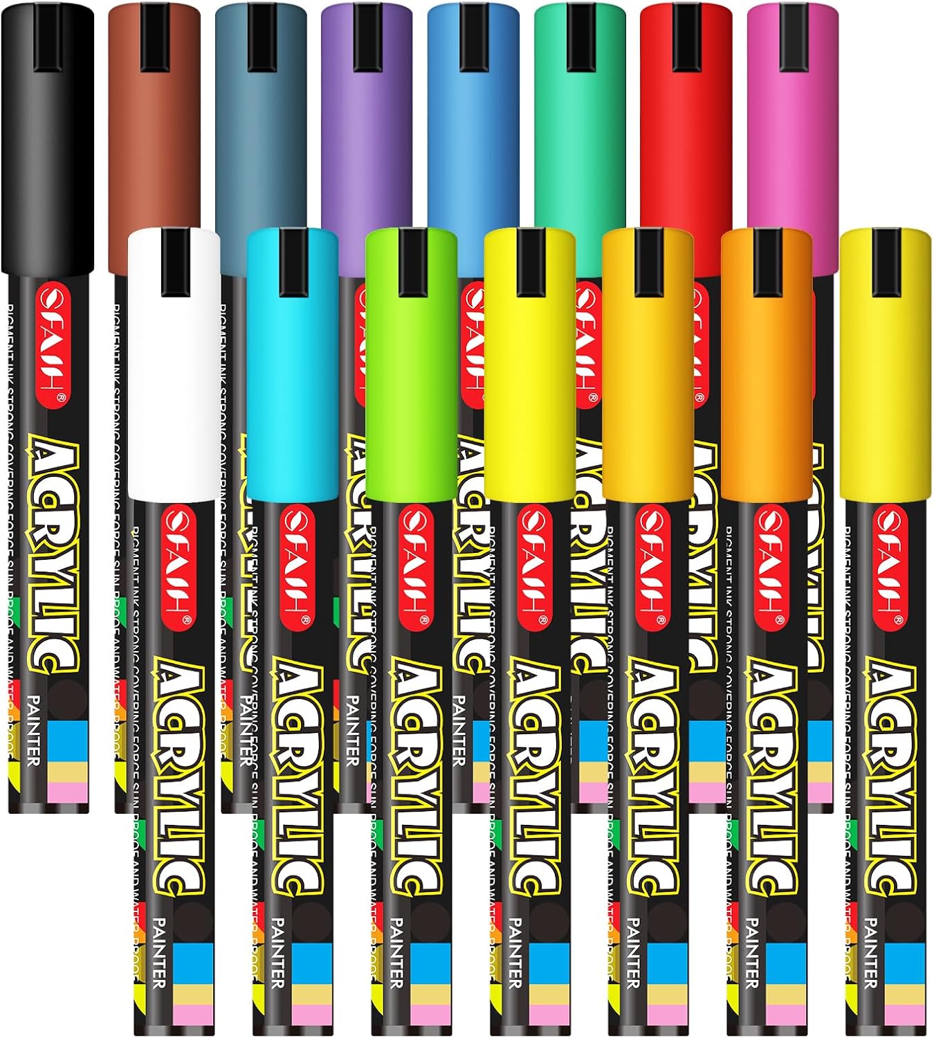 SFAIH Acrylic Creative Markers - 3mm Replaceable Nibs 15 Colors, Large Ink Capacity, Ultra-High Coverage, Non-Bleeding Water-Based Ink, Drawing Markers for Art Supplies, Wood, Fabric, Rock Painting