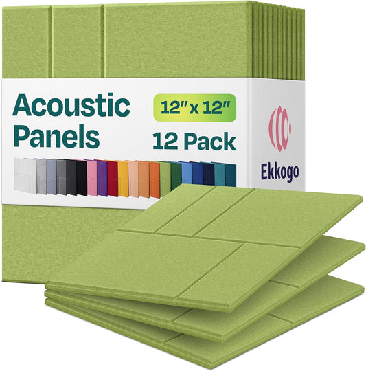 Acoustic Panels 12-Pack Soundproof Wall Panels 12"x12"x0.4" Decorative Sound Dampening for your Home, Office, Studio, Bedroom & More with Unique GridFrame Carving [Gin Green]