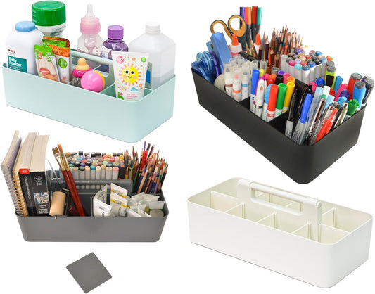 Portable Caddy Organizer - Stackable Plastic Caddy with Handle | Desk, Makeup, Dorm Caddy, Classroom Art Organizers (Made In Usa) (Mint/Ivory/Gray/Black)