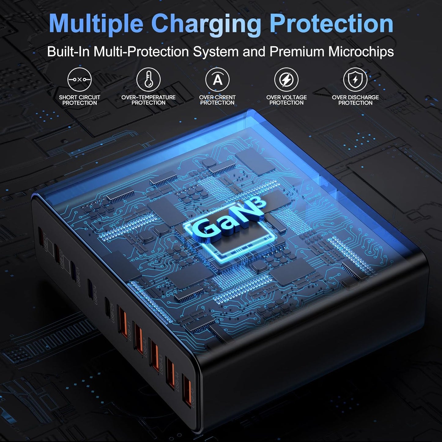 420W USB C Charger Block,10-Port Charging Station GaN Fast Charging Type C & USB A Wall Charger Adapter for MacBook Pro/Air,iPhone,iPad,Dell XPS,Samsung Galaxy(Black)
