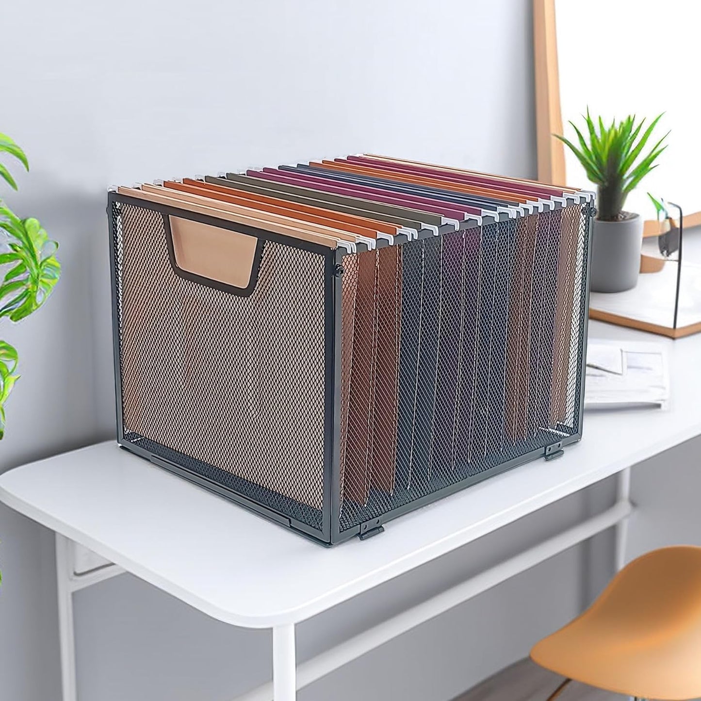 Metal Mesh File Baskets,Hanging File Folder Organizer,Office File Box,Letter Size,Black (2)