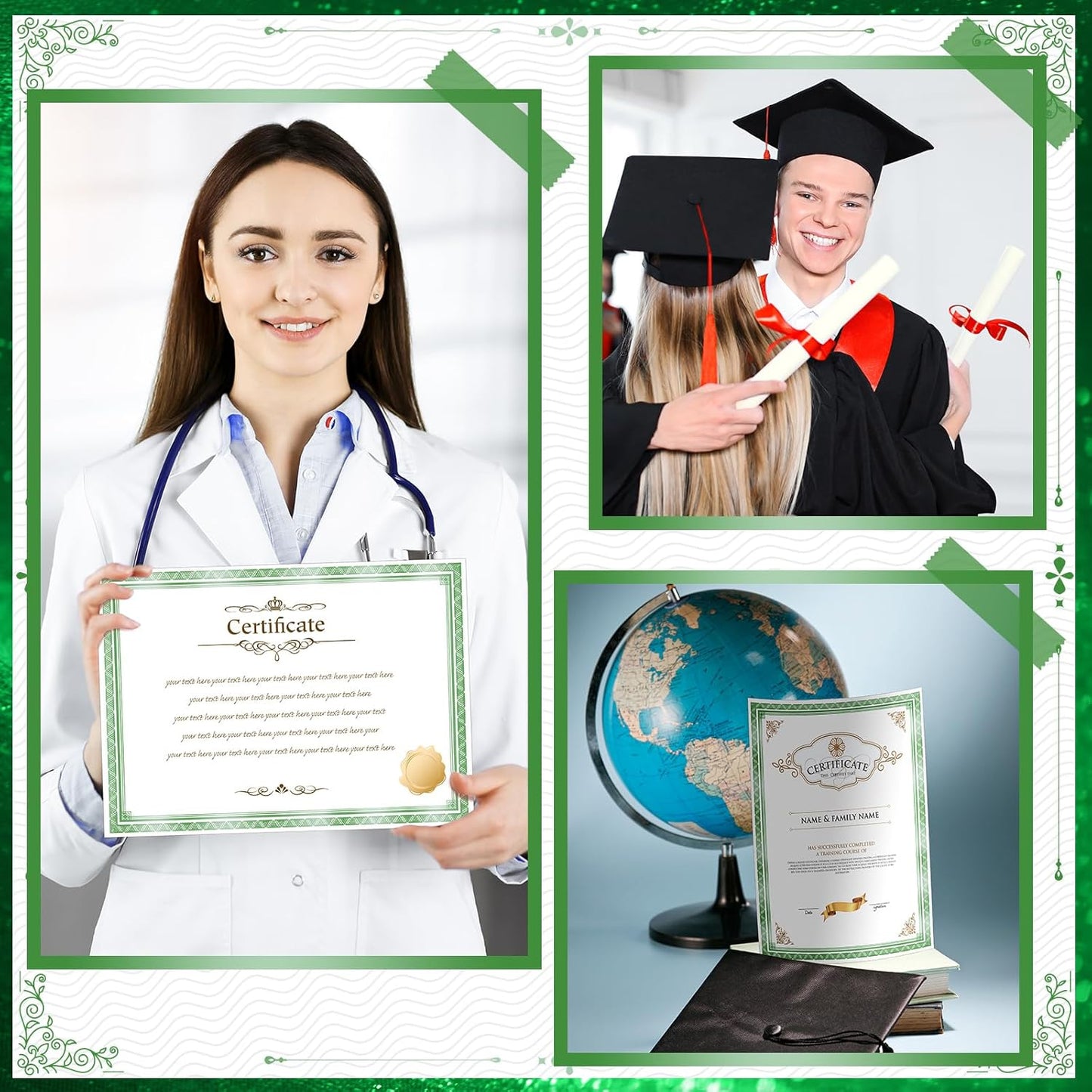 150 Sheets Foil Award Border Certificate Papers 8.5 x 11 for Printing Blank Customizable Awards Certificates for Graduation Diploma Achievement Scholarship Business Employee Document (Green)