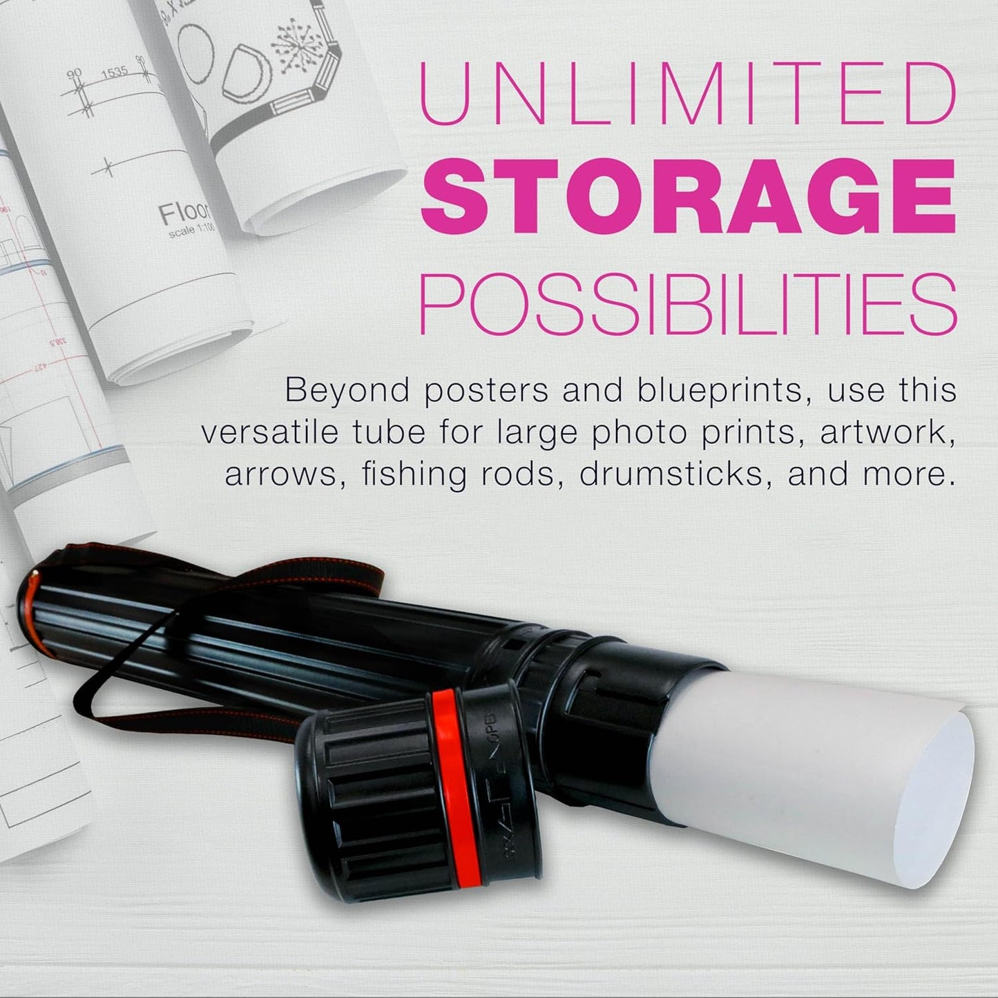 U.S. Art Supply Poster Tube - Telescoping Adjustable 25" to 42" - Durable 3-1/4" Diameter Storage Tube - Art Poster Carrier Holder & Blueprint Storage Drafting Tube Travel & Protection