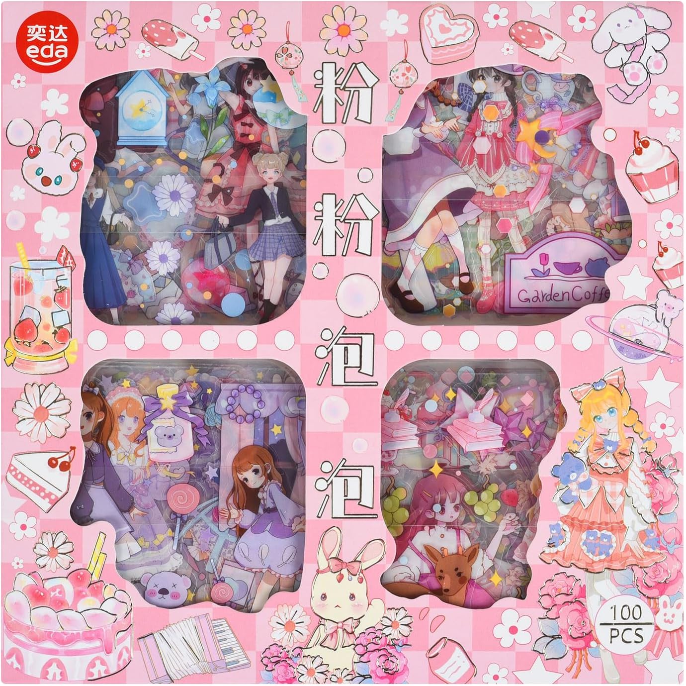 EAMOTOL 100 Sheets Kawaii Girls Stickers Kit for Journaling - Cute Sweet Cartoon PET Transparent Collage Scrapbooking Supplies Sticker Decal for Junk Journals Handbook Laptop Cards DIY Arts Crafts