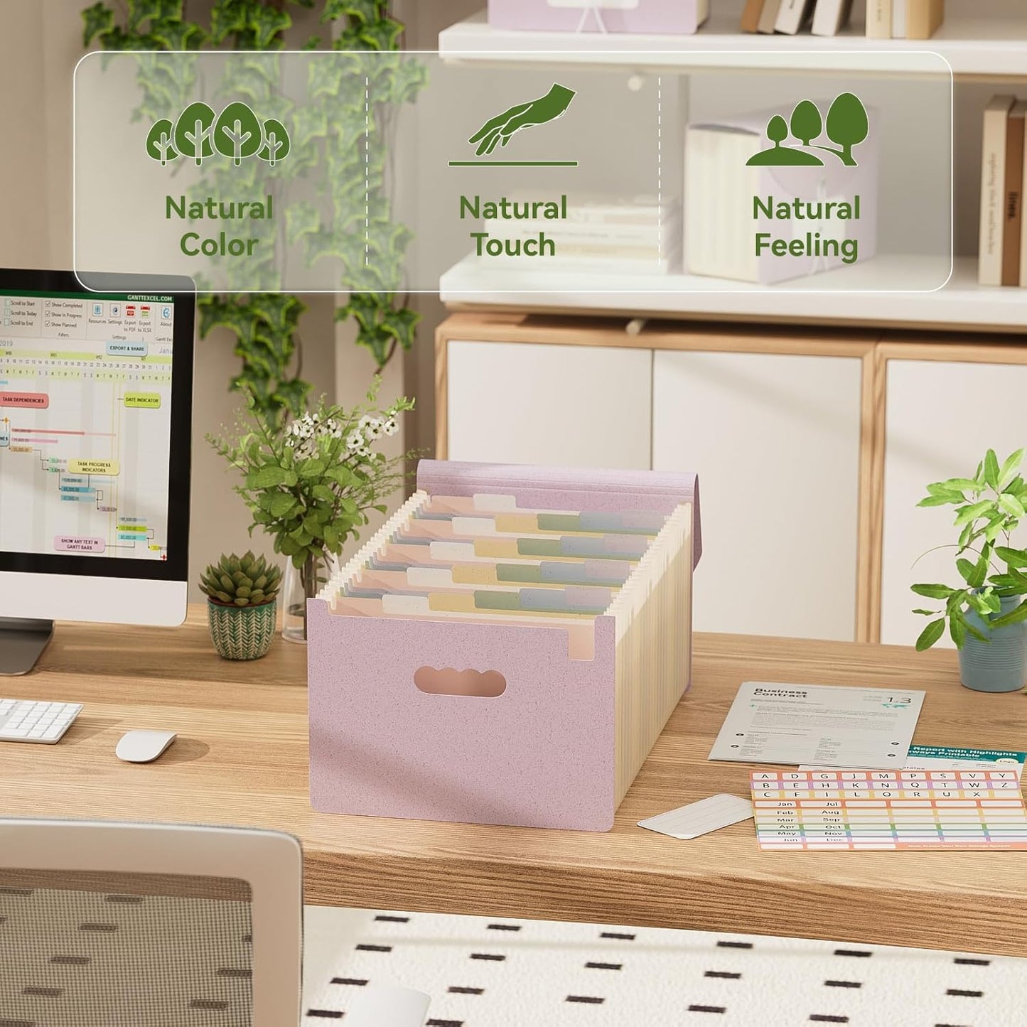 Accordion File Organizer, 26 Pockets Wheat Straw Expanding File Folder, Monthly Bill Receipt Organizer, A-Z Tabs, 100% BPA Free, Return to Nature, Healthy Living-Lavender Purple