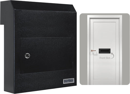 Through-the-Door Drop Box Deposit Safe 12 x 6 x 15" - Heavy Duty Steel Mailbox with Lock for Receiving Mail, Checks, Letters, Cash and more for Home, Office and Commercial Use (D500) (Black)