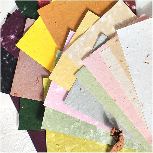 Textured Handmade Paper Sheets for Crafts, 21 Sheets A5 Thick Mulberry Scrapbook Paper for Card Making Supplies, Embossed, DIY Art Junk Journal, Collage, Mixed Media