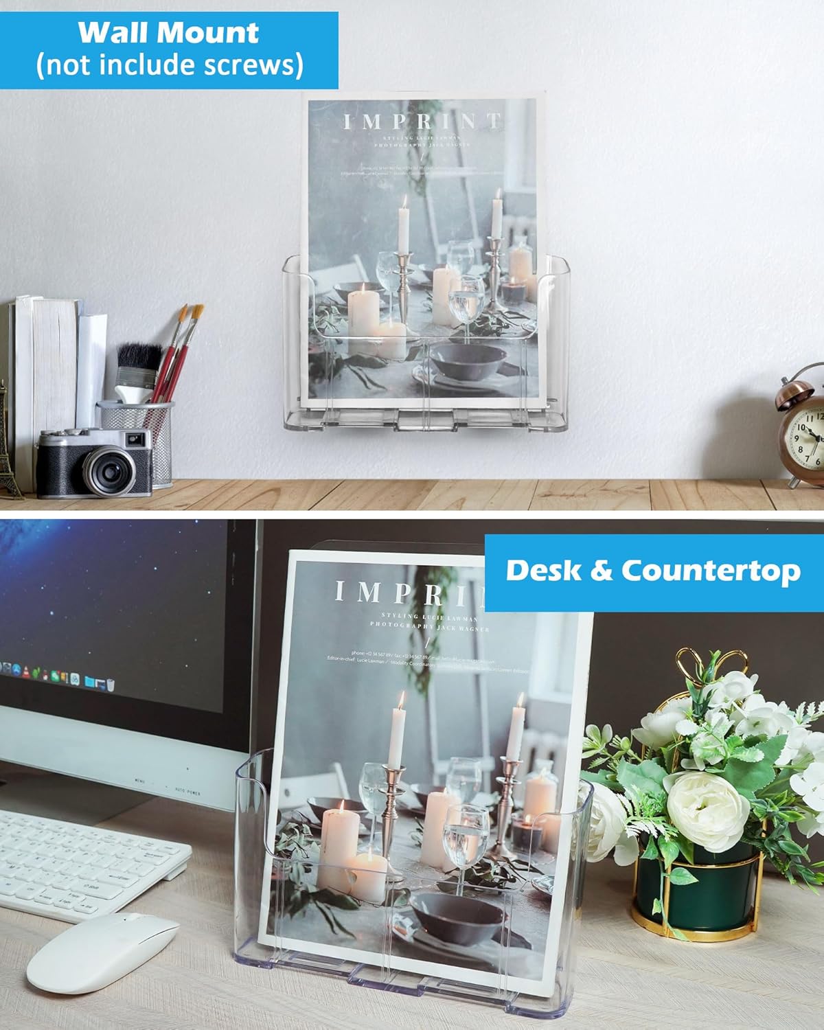 Acrylic Brochure Holder, 4 Packs Brochure Holder 8.5 x 11, Flyer Holder for Business, Clear Brochure Display Stand for Pamphlet Paper Literature Document Magazine Menu, Table Desk Wall Mount