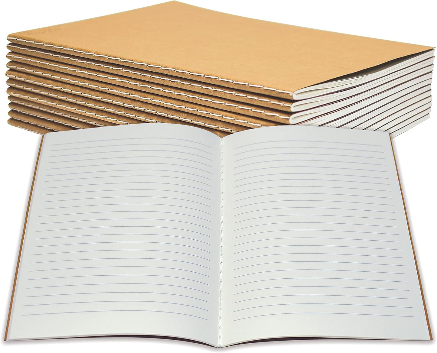 Better Office Products Kraft Notebooks Lined Paper, 12 Pack, 8.3 in x 5.5 in, A5 Size, 60 Lined Ivory Pages, 80 gsm, Soft Cover Composition Notebooks, Stitched Spines, Kraft Travel Journals
