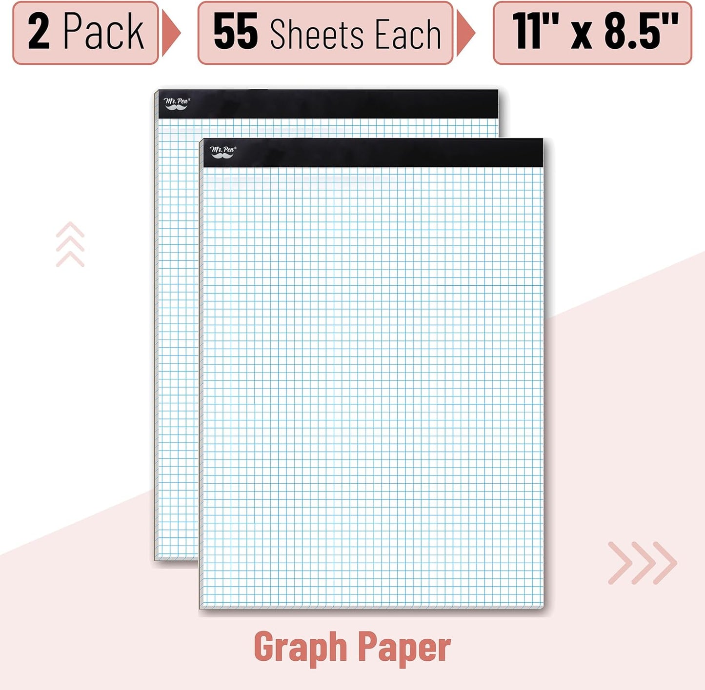 Mr. Pen- Graph Paper, 2 Pack o 55 Sheets, 8.5"x11", 4x4 (4 Squares Per Inch), Graphing Paper, Grid Paper Pad, Math Graph Paper Pad, Drafting Paper, Computation Pads, Square Paper, Math Paper