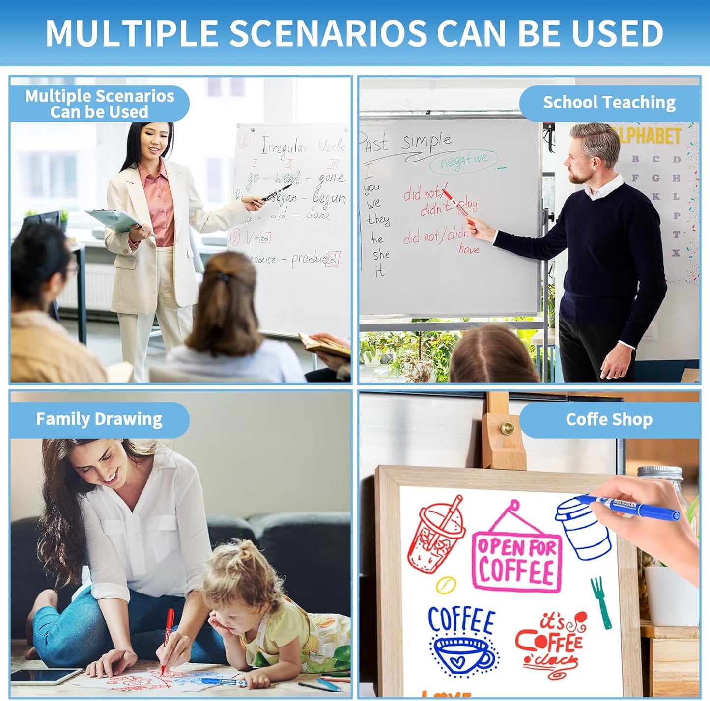 Dry Erase Markers, Fine Tip Whiteboard Marker, Low Odor Dry Marker, Fine Point Markers are pecfect for Whiteboard Mirrors Glass, Assorted Color Markers for School Office Home (8 Pack 8 Colors)